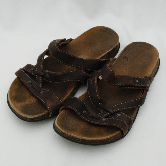 TAOS Women's Brown Leather Adjustable Slide Sandals Size 6 - Picture 1 of 8